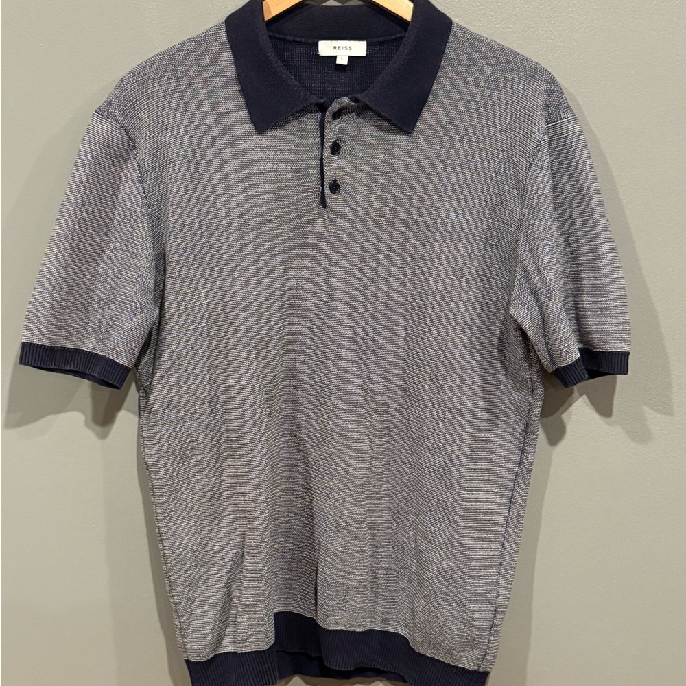 *GENTLY WORN* Reiss Men's Size L Charcoal and Black Knit Polo Shirt